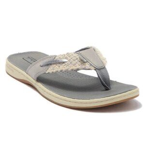 Sperry Parrotfish Metallic Leather Braided Thong Sandals Silver Gray